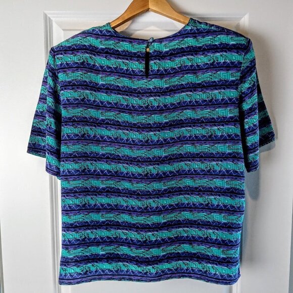 Multicolor Abstract Print Silk Short Sleeve Top - Picture 2 of 4